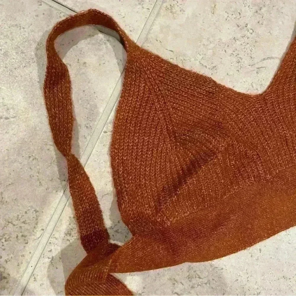 Forever 21 Rust Orange Tie Back Woven Knit Summer Festival Boho Hippie Crop Top - Picture 4 of 5